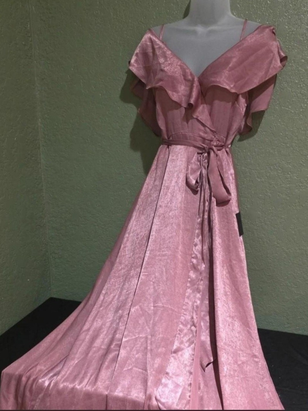 Lulu's Dusty Rose Satin Ruffle Wrap Maxi Dress